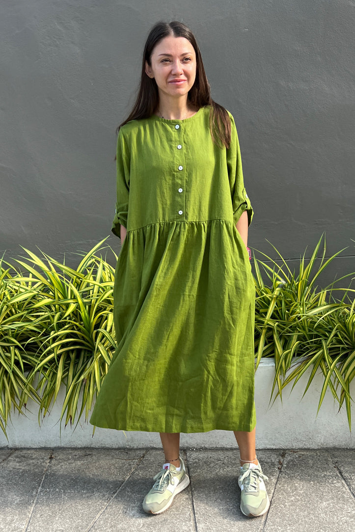 comfortable linen dresses Timeless Oatmeal Linen Midi Dress | Trendy Women's Dresses