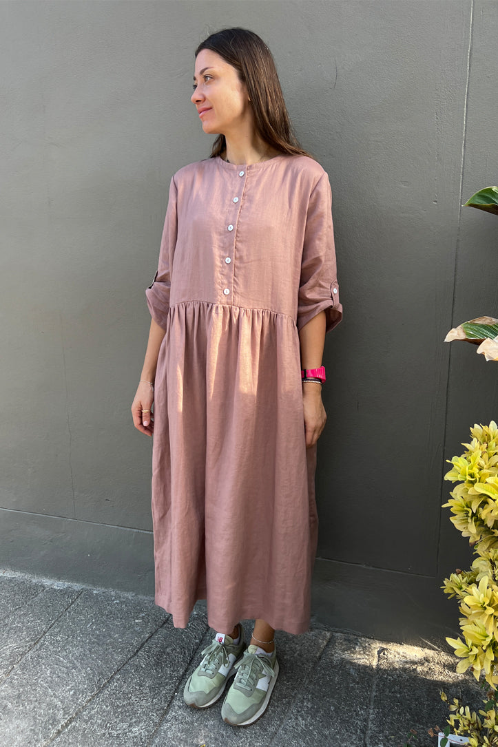 rose pink linen dress Rose Linen Dress with Braided Tie Palmer Kate Boutique